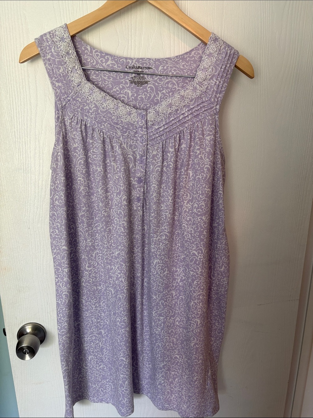 croft & barrow Lavender White Scroll Print Sleeveless Nightgown